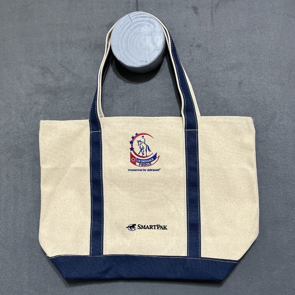 US Dressage Finals Classic Canvas Boat & Tote Double Handled Bag Ivory W Blue Lg